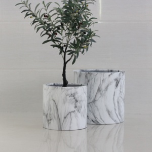Grande effetto marmo <span class=keywords><strong>in</strong></span> fibra di vetro <span class=keywords><strong>in</strong></span> calcestruzzo vaso vegetale con vassoio a forma di cilindro rotondo per la casa e la decorazione del giardino - Product Image 6