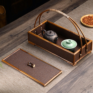 Caja de transporte de bambú con forma de ciervo, caja de almacenamiento para juego de té con asa, juego de té de laca chino retro inspirado en el Zen, caja para alimentos - Product Image 3