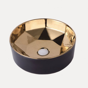 Vasque de salle de bain moderne en céramique dorée, lavabo artistique de luxe à poser, peint à la main, facile à nettoyer <span class=keywords><strong>CORONIS</strong></span> - Product Image 2