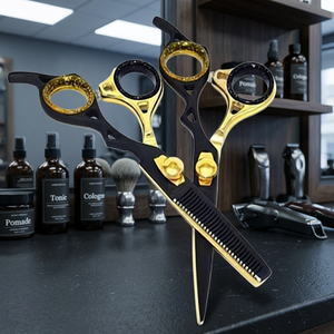 ASAP Eco-Friendly Dog Grooming Shear Scissors Set Stainless Steel Blade 26 Teeth Right-Handed Matt <b>Black</b> Powder Coated <b>Rose</b> Gold - Product Image 5