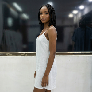 White Spaghetti Strap Mini <b>Dress</b> V-Neck <b>Sleeveless</b> Casual <b>Summer</b> Eco-Friendly Cotton Woven Solid Color Regular Fit A-Line Daily - Product Image 3