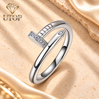Bague personnalisable en argent sterling S925 avec moissanite 0,1 CTW, design clou, pavé de pierres, bande solide, empilable pour femme