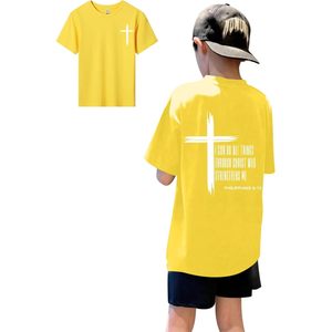เสื้อยืดเด็กผู้ชายลายกราฟิกคริสเตียน ลายกางเขน ข้อพระคัมภีร์ สร้างแรงบันดาลใจ ผ้าฝ้าย แขนสั้น สำหรับเด็ก - Product Image 1
