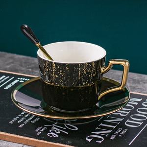 Tazas de café de mármol nórdico, Juego de platillos de cerámica con juego de platos y cucharas, color mate, de lujo, para agua, café, té, leche - Product Image 6