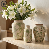 Vase décoratif en porcelaine crème blanc avec bordure marron, style shabby chic minimaliste, cylindrique, vert sauge, pour fleurs, marque ARM LVG