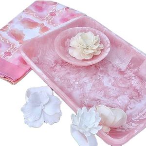 صينية تقديم راتنج قابلة للتحلل يدويًا بتأثير رخامي أكوا دوّام نمط آمن على الغذاء أدوات منزلية وردية اللون - Product Image 2