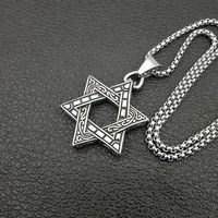 Vente en gros de colliers Amulette porte-bonheur gothique vintage pour hommes pendentif hexagramme Hip Hop en acier inoxydable collier étoile de David juif