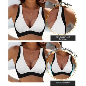 Conjunto de bikini de cintura alta para mujer, traje de baño de dos piezas con cordón y control de abdomen, negro, blanco, L - Product Image 4