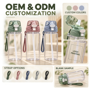 550ml Transparent PP Straw <b>Water</b> <b>Bottle</b> with One-Touch Dust Cover and Wrist Strap Custom Logo OEM ODM - Product Image 4
