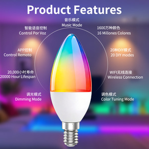 หลอดไฟ LED RGB ทรงแหลมเคลือบพลาสติกอัจฉริยะ ขั้ว E27 สำหรับใช้ในบ้าน ควบคุมผ่านบลูทูธ ปรับความสว่างและสีได้ - Product Image 3