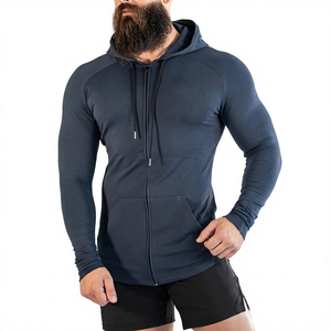 Slim Fit <b>Hoodie</b> Customizable Men's Hooded <b>Zip</b>-Up With <b>Pocket</b> Quick Dry Sport Design Regular Sleeve Knitted Polyester Winter Wear - Product Image 3