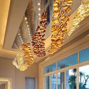 Progetto Design moderno Hotel Villa Lobby decorazione personalizzata scala di vetro di lusso lampadario a Led lampadario di cristallo chiaro