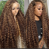 Perruques brésiliennes 100% cheveux humains Remy, bouclées crépues, frontale transparente 13x4, couleur P4/30, densité 210%, pour femme noire