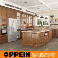 Pour OPPEIN Armoires de cuisine en bois massif modulaires modernes Stratifié en marbre 5 ans MDF E1 Standard Meubles en bois Rangement de cuisine