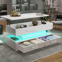 Table Basse Moderne de Haute Qualité 40" avec Plateau Relevable, 2 Tiroirs en Tissu et Lumière LED
