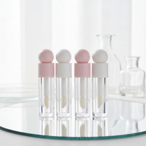 Tubo per lucidalabbra opaco rosa trasparente da 5 ml con applicatore a bastoncino spesso e pennello grande, in materiale ABS, flacone per rossetto OEM/ODM - Product Image 5