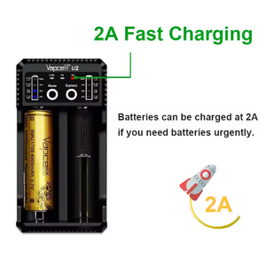 FYX Stock <span class=keywords><strong>U2</strong></span> 2A Intelligentes Batterieladegerät Typ C Dual-Slot für Li-Ion LiFePO4 NiMH NiCd 18650 21700 26650 AA AAA C D Wiederaufladbare Akkus - Product Image 4