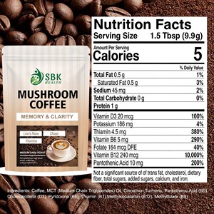 Poudre de café aux champignons très vendue avec acide pantothénique et potassium pour la clarté mentale et l'assistance à la concentration, et poudre de vitamine D3 - Product Image 2