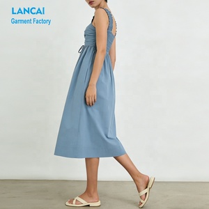 Fournisseur Vérifié Fabricant de Vêtements Robe Midi Premium en Popeline de Coton Personnalisée avec Corsage Froncé et Encolure Cœur pour Femme - Product Image 2