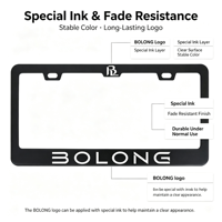 BOLONG Cadre de plaque d'immatriculation en plastique ABS noir, norme américaine, très populaire, avec logo personnalisé imprimé, support de plaque de voiture américaine, pièce de décoration automobile
