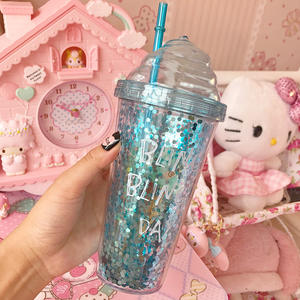 Vaso de plástico reciclado para niños con pajita, vaso brillante de purpurina de promoción, taza de <span class=keywords><strong>agua</strong></span> de confeti - Product Image 6