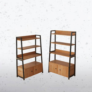 Étagères de présentation modernes en bois réglables à plusieurs niveaux du sol au plafond, armoires ménagères à 3 niveaux avec porte d'armoire - Product Image 3