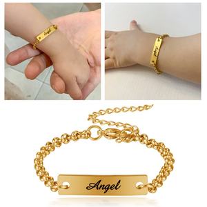 Bracciale per bambini in acciaio inossidabile con gioielli per bambini bracciale personalizzato con nome personalizzato inciso placcato in oro con targhetta - Product Image 3