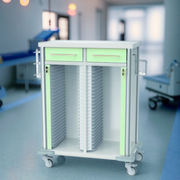 Chariot de dossier médical moderne à 50 couches, 4 roulettes, 2 tiroirs, serrure centrale en alliage d'aluminium + hôpital médical en acier inoxydable