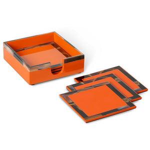 LUXURY HANDCRAFTED DURABLE GRAND SQUARE LACQUER <b>COASTER</b> in HOLDER SET of 4 - Product Image 3