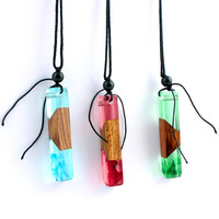 Colliers pendentifs en bois époxy faits à la main transparents pour femmes collier ras du cou en résine transparente mariage bijoux de mariée