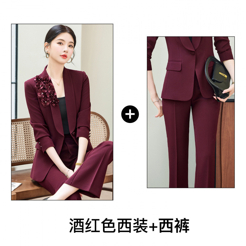 Burgundy suit with flared trousers