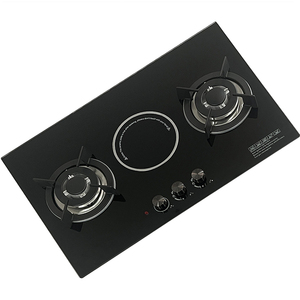 <span class=keywords><strong>Cuisinière</strong></span> électrique à trois brûleurs en verre noir, combinaison de 2 cuisinières à gaz avec flamme - Product Image 3