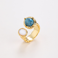 Bagues classiques en cuivre plaqué or 18 carats avec pierres précieuses naturelles (Amazonite, Quartz Rose, Apatite) – Bague ouverte unisexe tendance