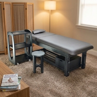 Table de massage multifonction en bois massif au design contemporain, avec éponge haute densité, appui-tête intégré et tiroir de rangement pour spa et salon