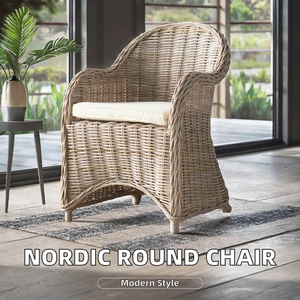 Chaise de salle à manger ronde de style nordique moderne avec accoudoirs en rotin tressé pour la maison, le bureau, le salon, la chambre ou l'hôtel - Product Image 2