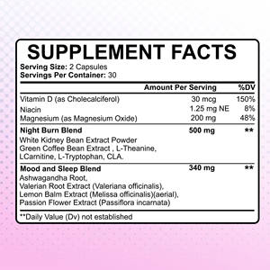 Cápsulas Quemagrasas Nocturnas ODM OEM con Vitamina Niacina y Magnesio, Mezcla Quemagrasas Nocturna que Ayuda a Suprimir el Apetito y el Metabolismo - Product Image 4