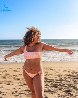 Bikini sexy à col halter personnalisé, maillot de bain ample à volants, chaîne de perles scintillante, string à une épaule, imprimé numérique