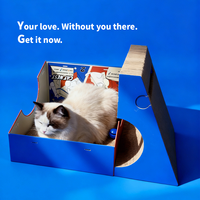 Maison à chat transformable en forme de L pour Halloween, en carton ondulé, avec jouet à bille roulante, cadeau de fête pour chats d'intérieur