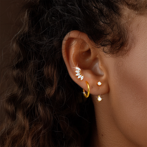 CANNER Lot de 3 boucles d'oreilles créoles Huggies en argent S925 avec zircon marquise et pierre de zircon vert, motifs fleur et nœud, bijoux fins - Product Image 3