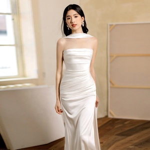 Abito da <span class=keywords><strong>Sposa</strong></span> Leggero 2026, Vestito Bianco Semplice e Snellente, Abito da Cerimonia per Adulti, Vestito da Banchetto in Raso per Donne - Product Image 3