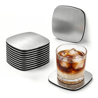 Ensemble de 4 sous-verres en acier inoxydable, résistants à la chaleur, avec support antidérapant en EVA, sous-verres en métal brossé pour whisky, café, thé, bar