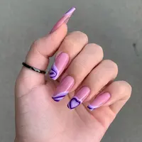 24Pcs Roze Paars Gradiënt Hart Patroon Fake Nail & 1Pc Nagelvijl & 1Sheet Tape Herbruikbare Nep nagels