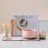 Ensemble de thé matcha en céramique rose personnalisé avec logo OEM ODM, 8 pièces, outils, texture d'écorce d'arbre, bol à matcha, kit cadeau pour la cérémonie du matcha