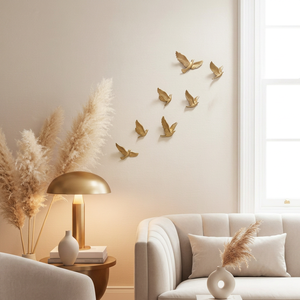 Pájaro Dorado 3D de Metal, Arte Mural de Pájaro Volador, Decoración Moderna Hecha a Mano y Ecológica para el Hogar, para Sala de Estar - Product Image 1