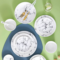 Service de table élégant en mélamine, ensemble de vaisselle en mélamine marbrée pour restaurant et usage domestique, en boîte cartonnée