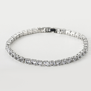 Bracciale Tennis alla Moda con Zirconi, Argento con Pietre Quadrate Bianche Scintillanti, Gioiello da Matrimonio per Donne e Ragazze - Product Image 1