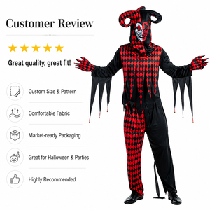 Disfraz de Payaso Terrorífico de Halloween 2026, Mono Rojo y Negro para Adultos - Product Image 5