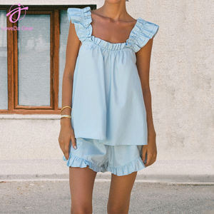 Completo Due Pezzi Loveda in Cotone e <span class=keywords><strong>Lino</strong></span> con Canotta e Pantaloncini con Orlo Arricciato <span class=keywords><strong>Abbigliamento</strong></span> Casual da <span class=keywords><strong>Donna</strong></span> - Product Image 5