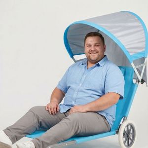 Chaise longue de plage pliable 2-en-1 convertible pour camping en plein air, <span class=keywords><strong>chariot</strong></span> roulant portable avec roues et auvent pare-soleil - Product Image 5
