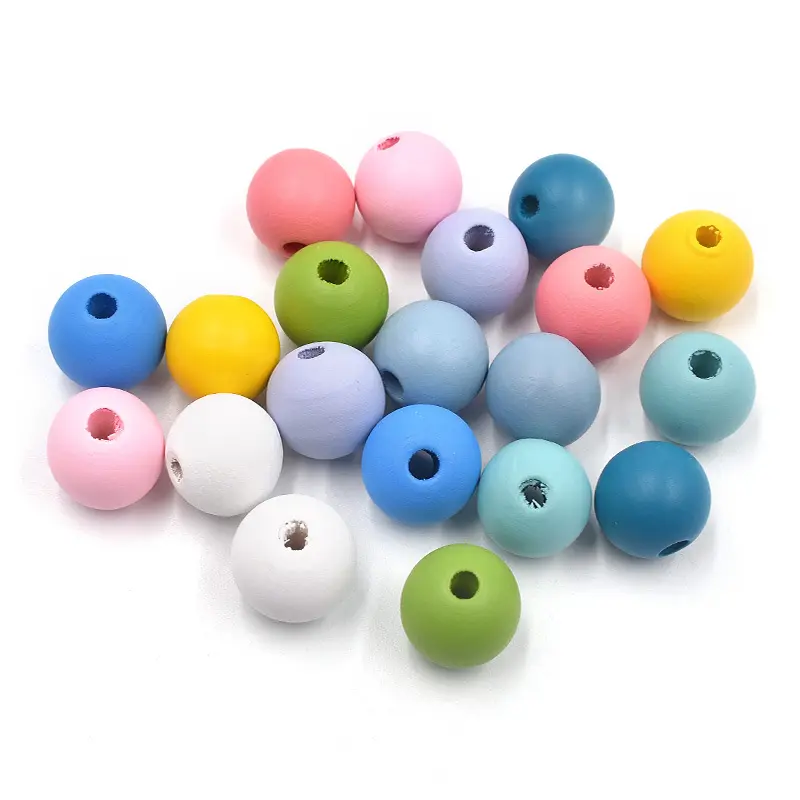 Candy Color Jewelry Accessories Mesh Balls Loose Natural Beads Round Wood Beads For Crafts